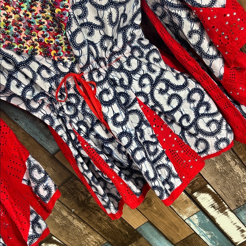 Vibrant Patterned Sequins Drawstring Waist Flare … - image 6